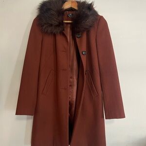 F&F Rich Brown Trench Coat with Faux Fur Collar